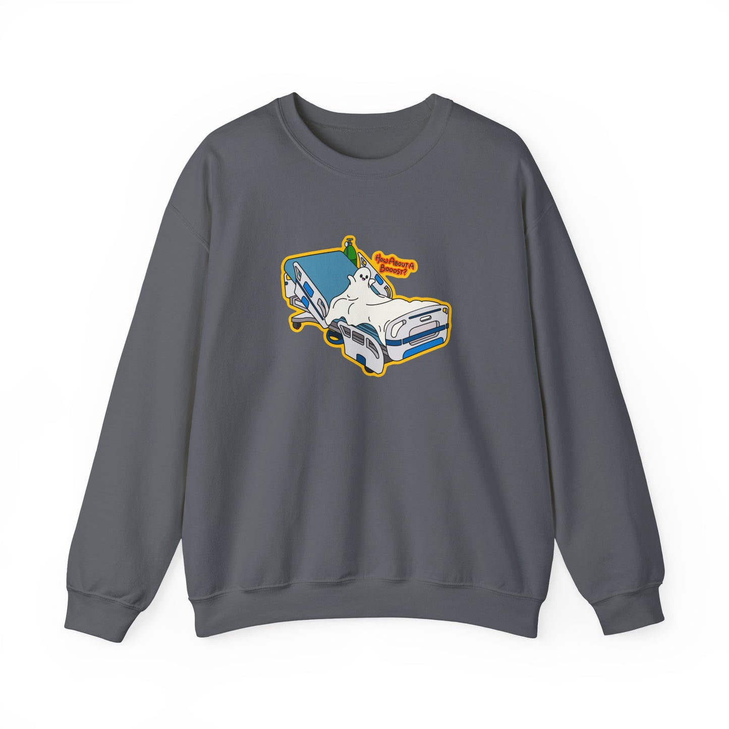 How About A Booost Sweatshirt, Funny Halloween, Spooky Nurse and Medical Humor Apparel, Great Gift For Nurses, CNAs, PCAs