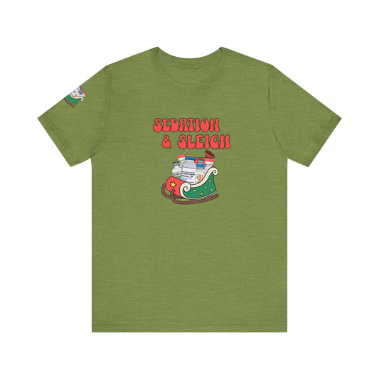 Sedation & Sleigh T-Shirt, Funny Nurse Christmas Shirt, ICU RN Holiday Tee, Propofol, Ativan, Ketamine, Fentanyl, Medical Humor Gift