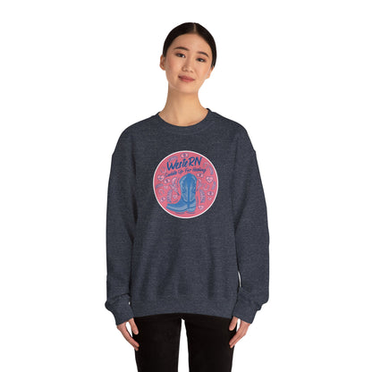 Western Saddle Up for Healing Sweatshirt, Cowgirl Nurse Pullover, Retro Medical Gift, Country Comfort Crewneck