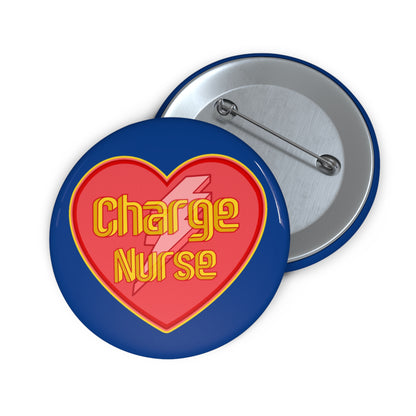 Charge Nurse Button, Lightning Bolt Heart Design, Custom Nursing Button Pin, Great Gift, Accessory for Nurses
