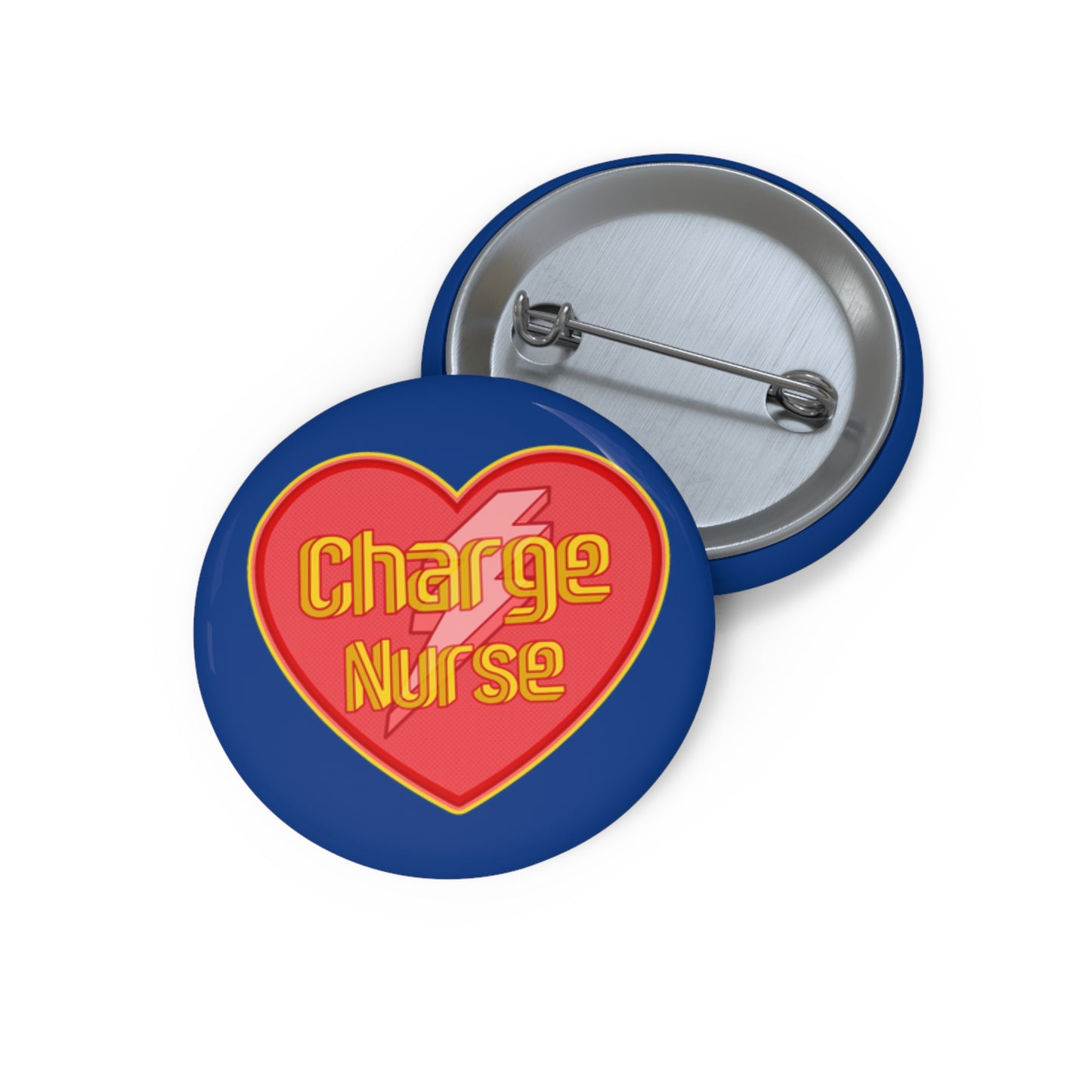 Charge Nurse Button, Lightning Bolt Heart Design, Custom Nursing Button Pin, Great Gift, Accessory for Nurses