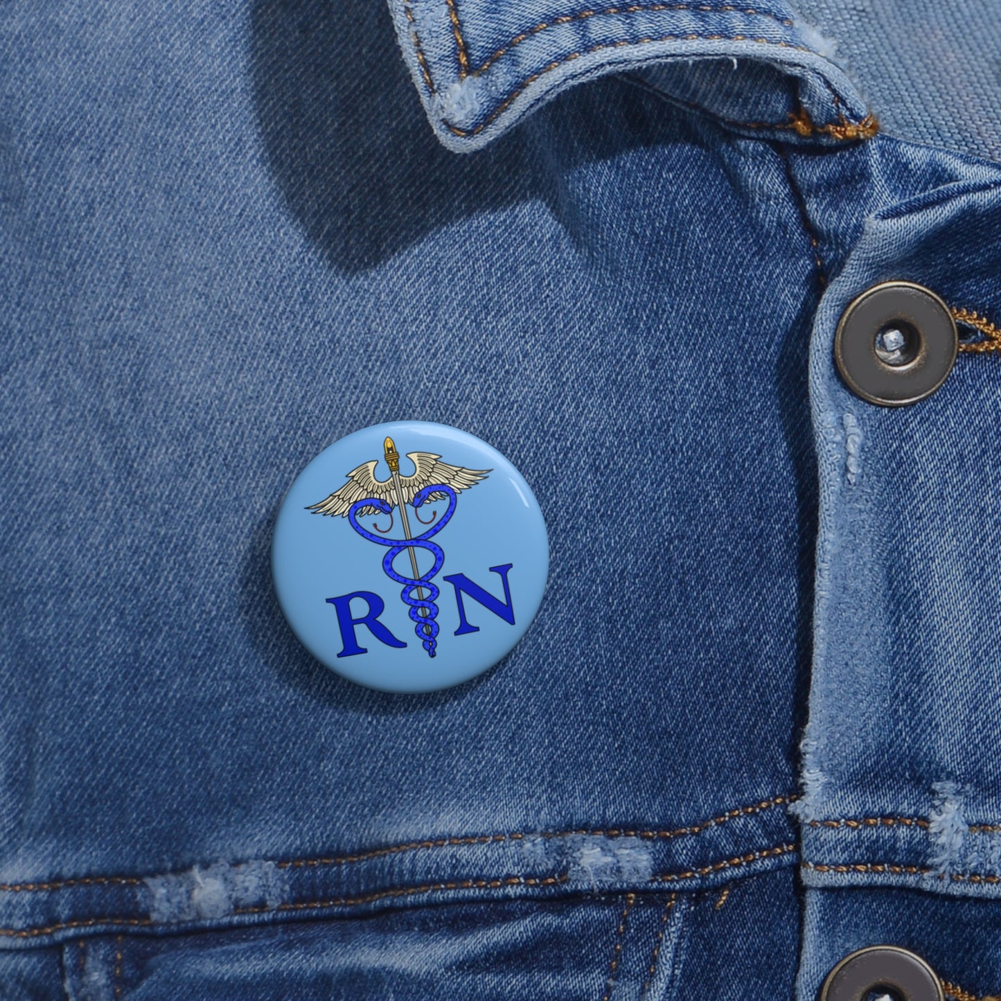 RN Caduceus Button, Classic Medical Pin for Nurses, Custom Nursing Button Pin, Great Gift, Accessory for Nurses