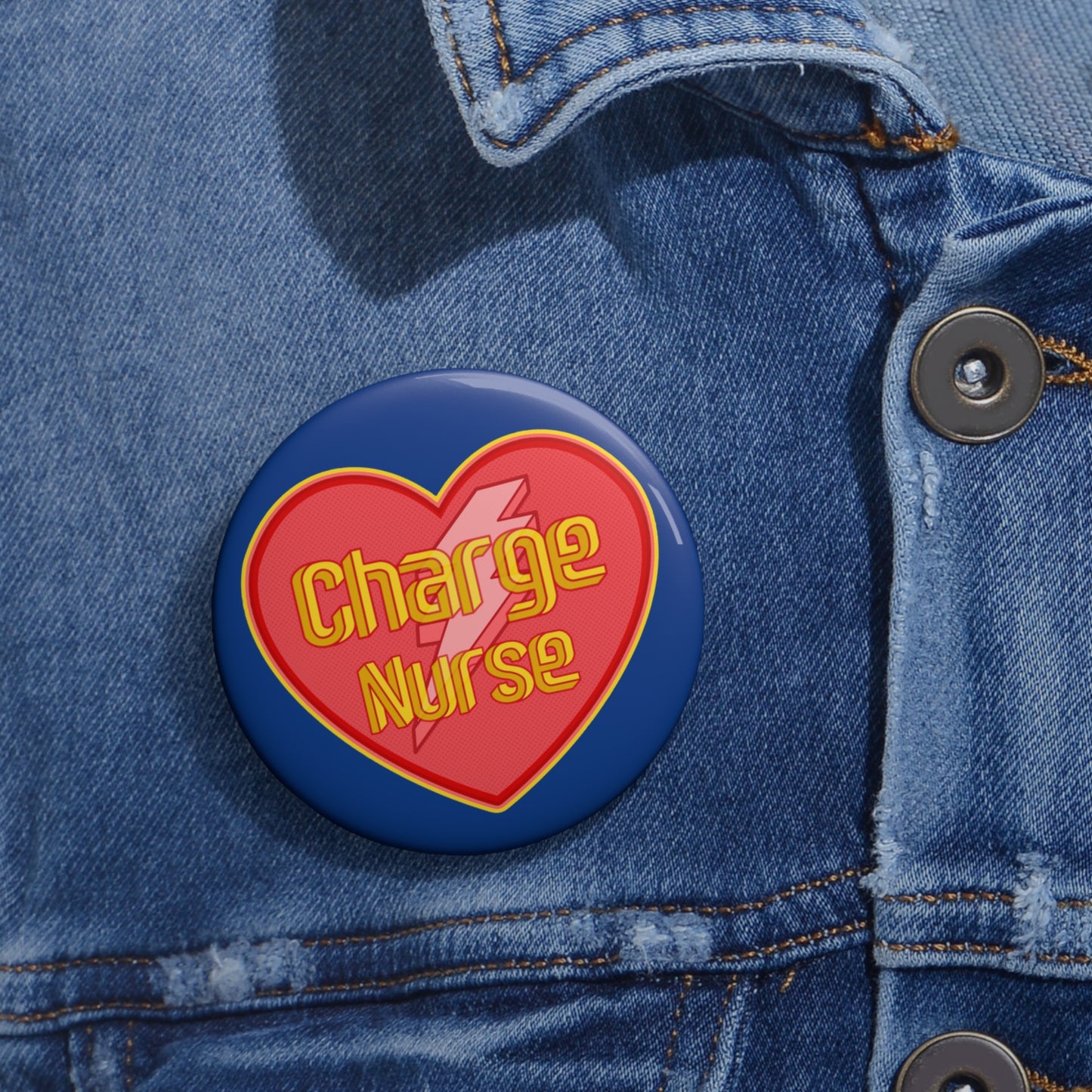 Charge Nurse Button, Lightning Bolt Heart Design, Custom Nursing Button Pin, Great Gift, Accessory for Nurses