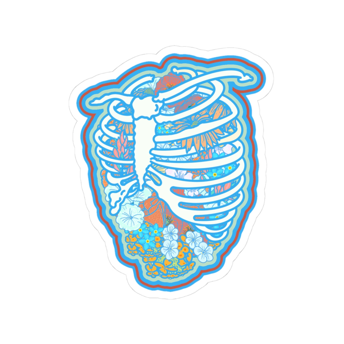 Blooming From Within Sticker, Anatomical Rib Cage with Flowers