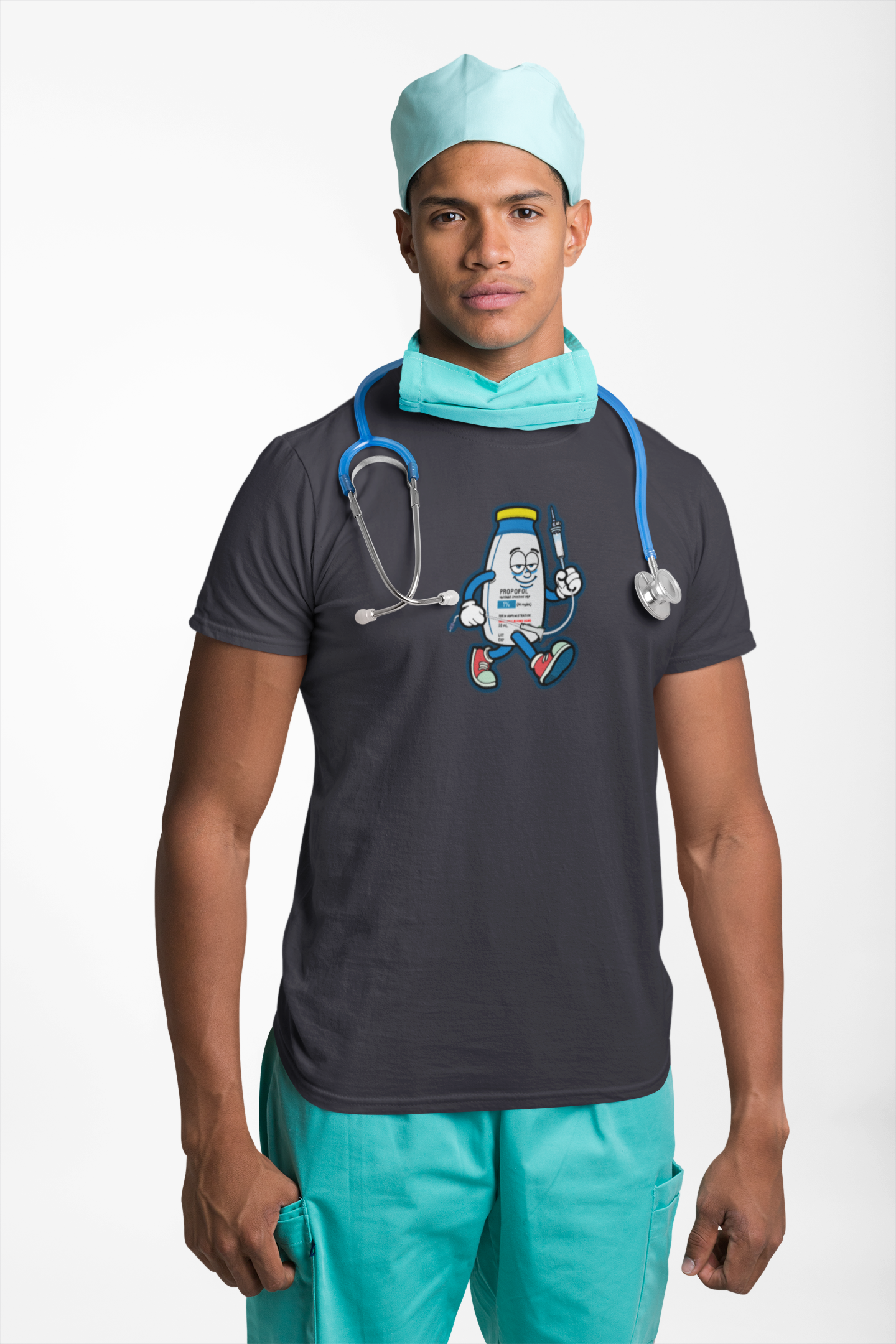 Propofol Pete - Funny Propofol Bottle Cartoon T-shirt for Nurses & Doctors