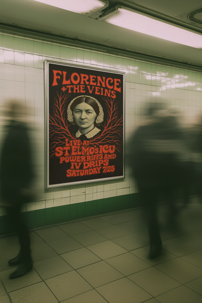 Florence and The Veins: Retro Nursing Rock Poster - Nursing Parody Poster, Florence Nightingale