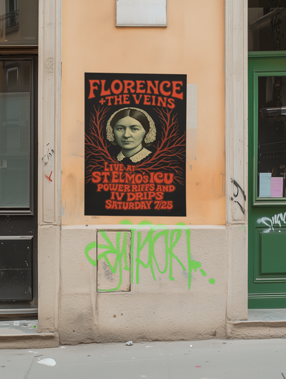 Florence and The Veins: Retro Nursing Rock Poster - Nursing Parody Poster, Florence Nightingale