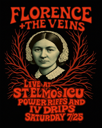 Florence and The Veins: Retro Nursing Rock Poster - Nursing Parody Poster, Florence Nightingale