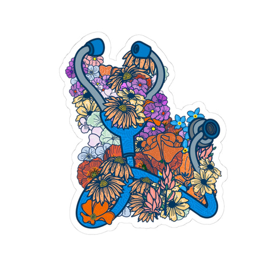 Floral Stethoscope Sticker - Medical Art with Flower Bed Design - Great Gift For Nurses/Doctors/Medical Professionals