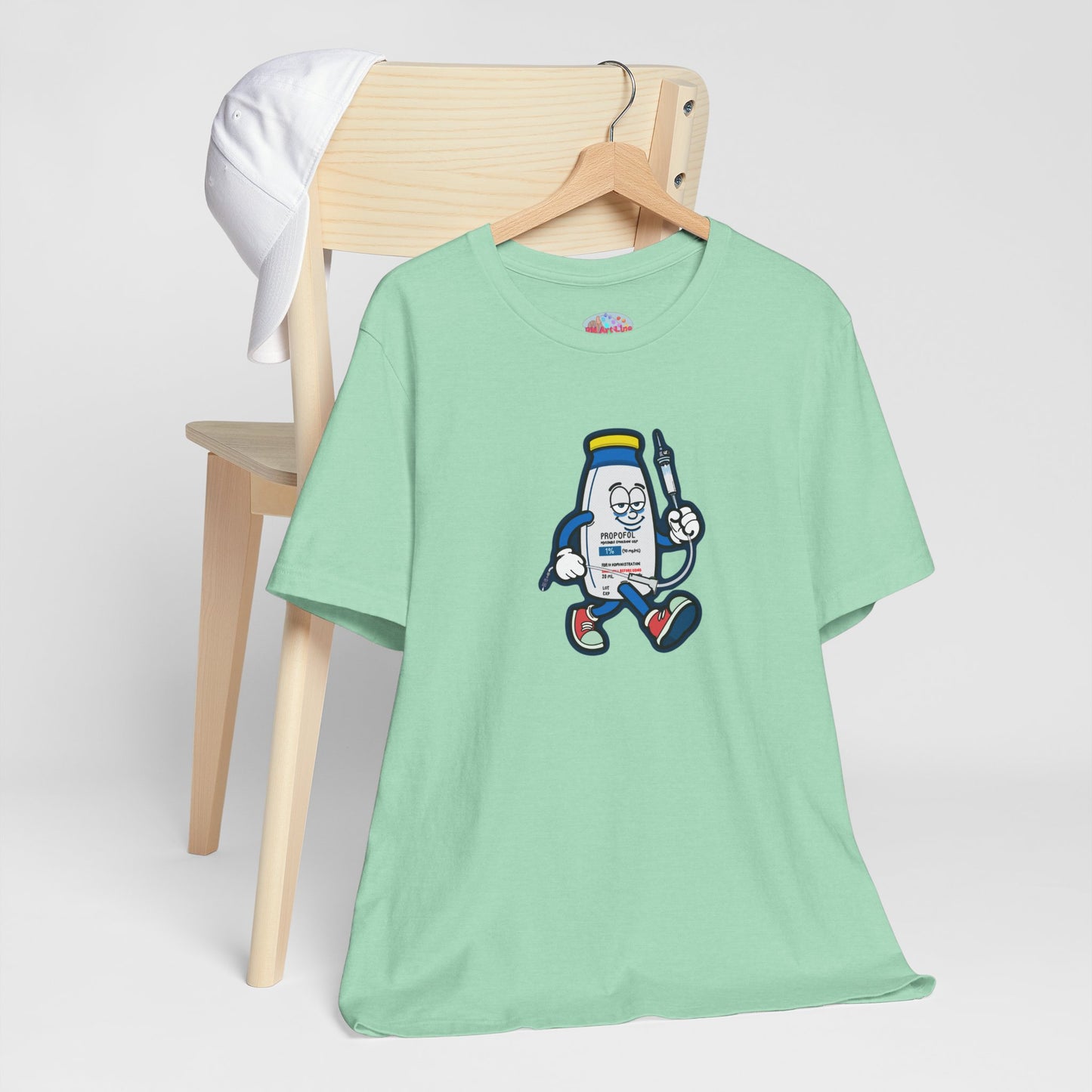 Propofol Pete - Funny Propofol Bottle Cartoon T-shirt for Nurses & Doctors