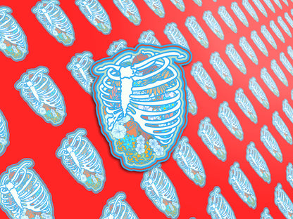 Blooming From Within Sticker, Anatomical Rib Cage with Flowers