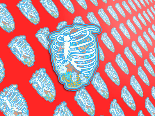 Blooming From Within Sticker, Anatomical Rib Cage with Flowers