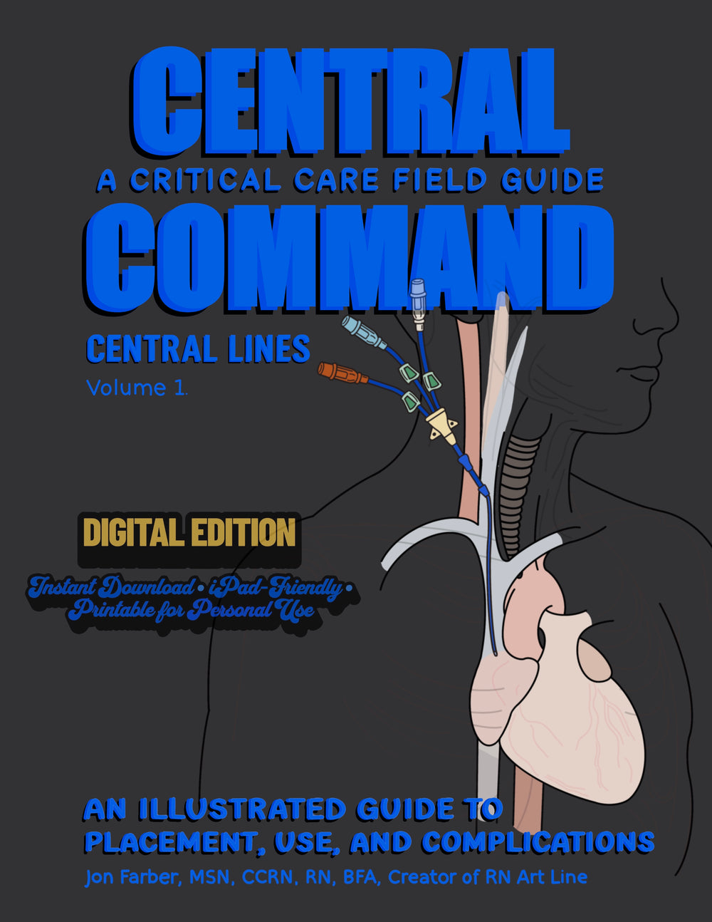 Book cover of 'Central Command: A Critical Care Field Guide' with text and illustration on a dark background