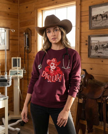 Darlin RN Sweatshirt, Cowgirl Nurse Style with Heart