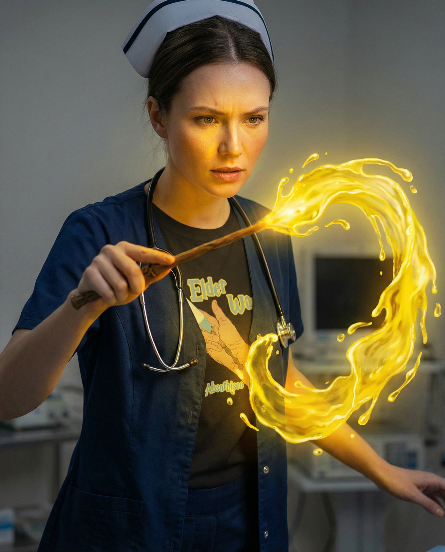 Elder Wand T-Shirt – Absorbisco Canoem! External Cath Wicking Wizardry T-Shirt