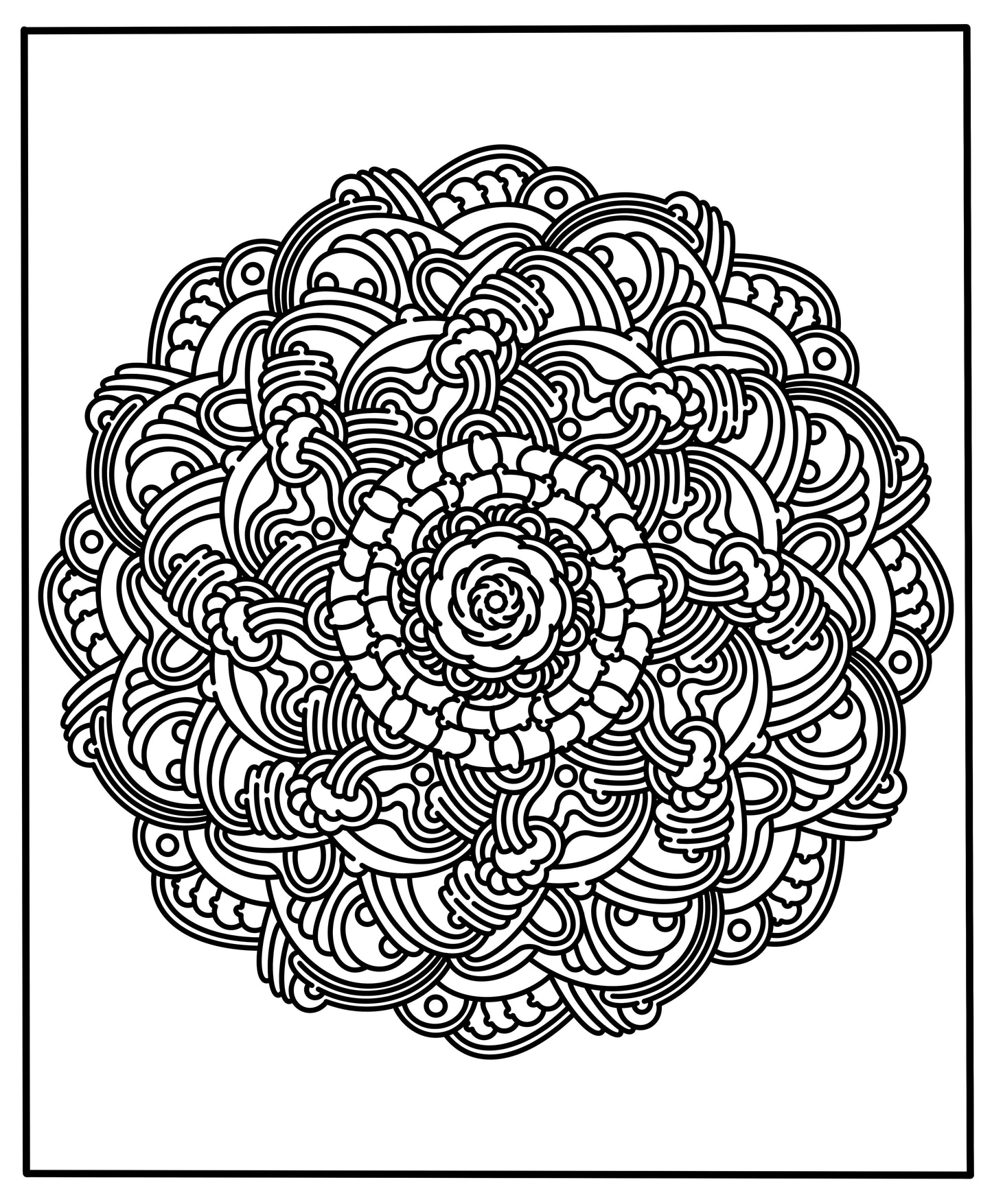 Black and white intricate mandala design on a white background
