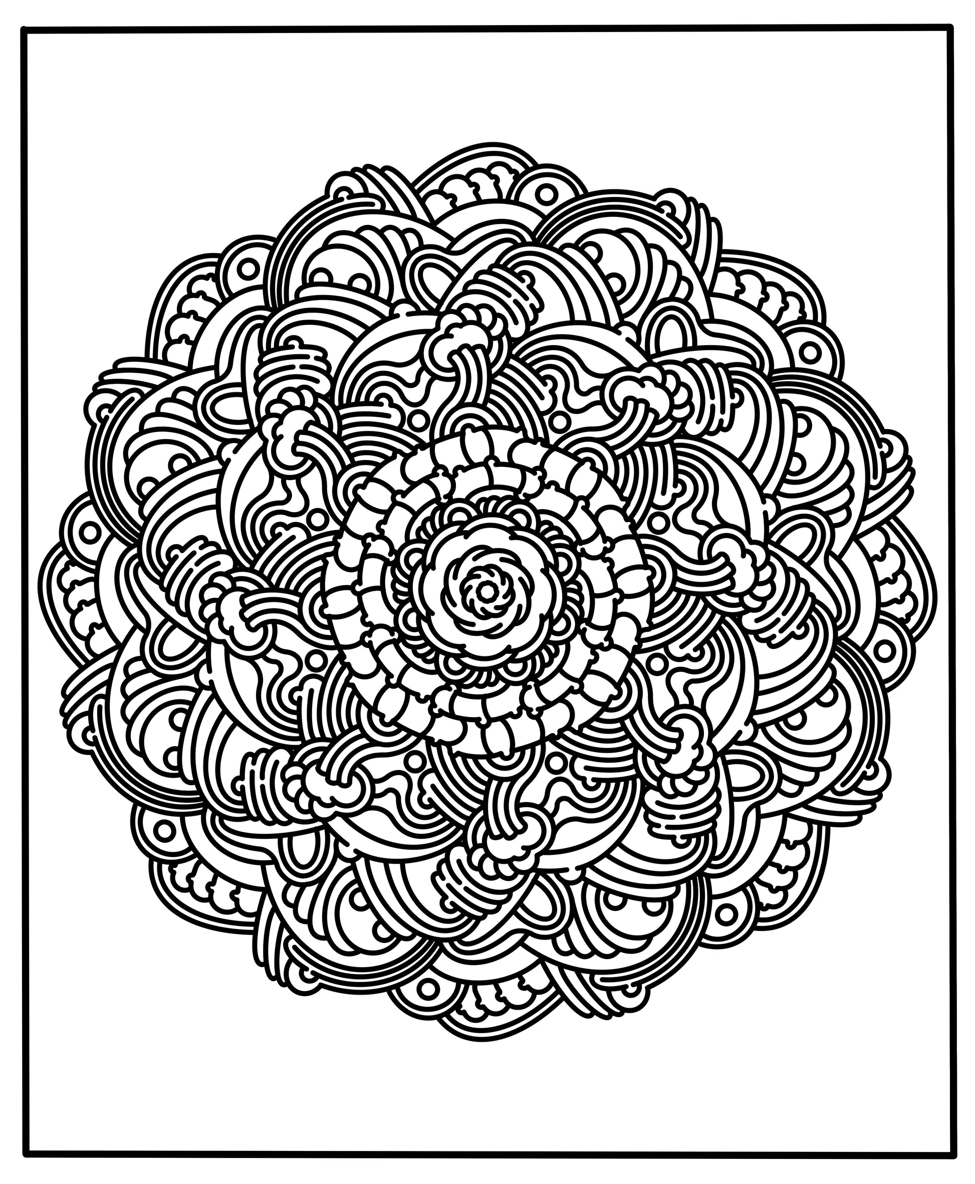 Black and white intricate mandala design on a white background
