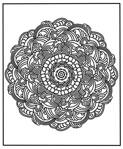 Black and white intricate mandala design on a white background