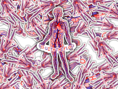 Go With The Flow Sticker - Anatomical Human with Arteries and Veins Design