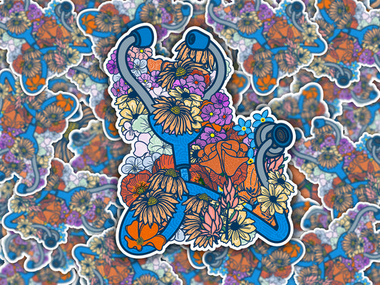 Floral Stethoscope Sticker - Medical Art with Flower Bed Design