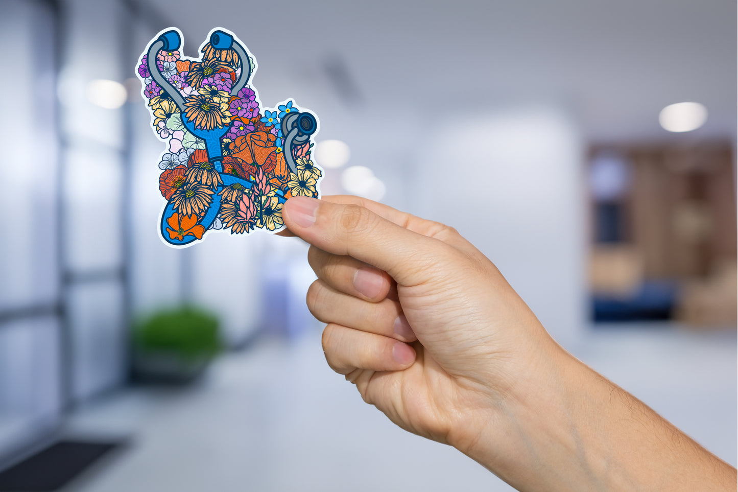 Floral Stethoscope Sticker - Medical Art with Flower Bed Design