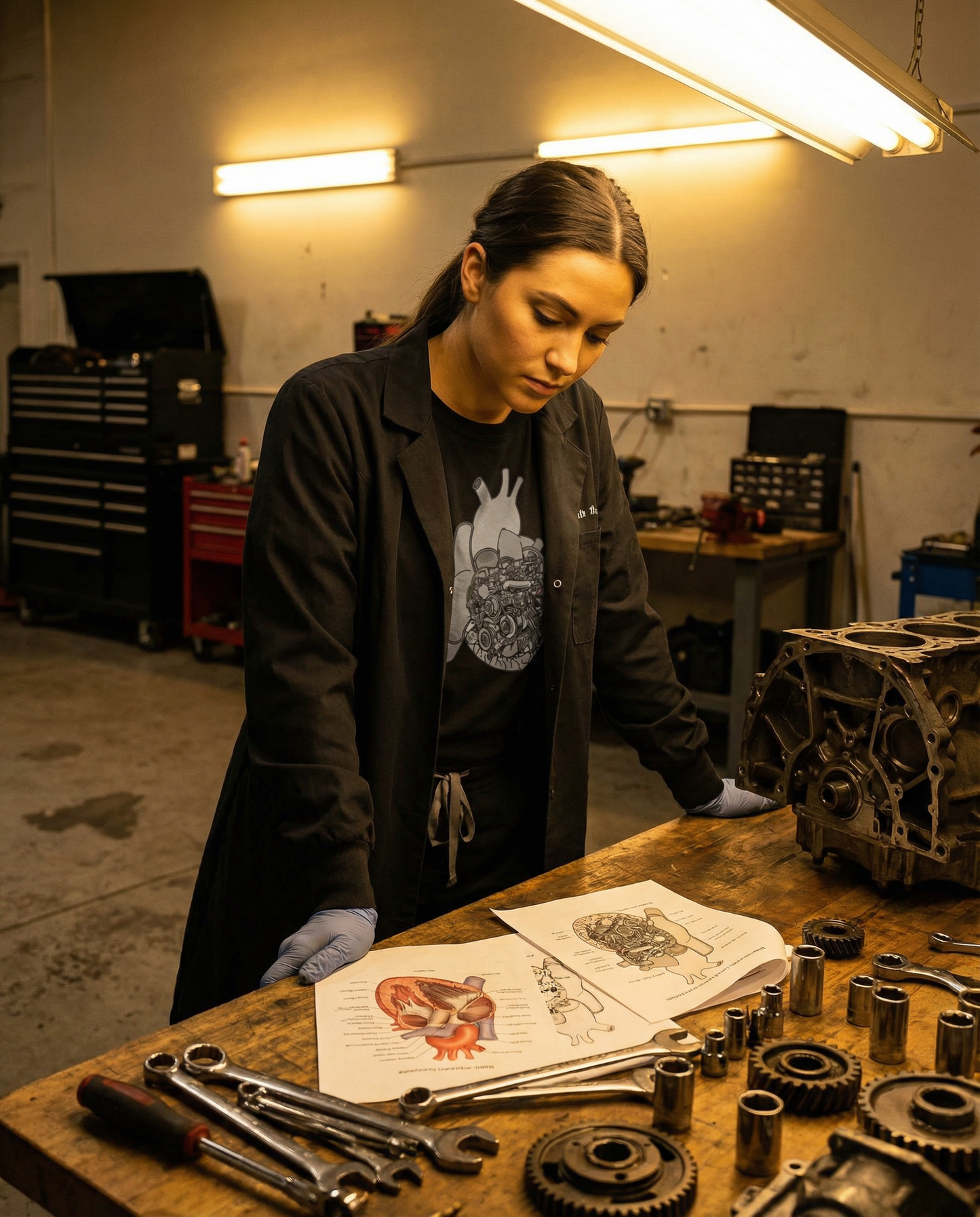 Valves and Ventricles - Heart Anatomy/Car Engine Mash Up T-Shirt